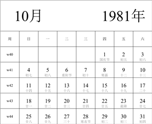 1981年日历